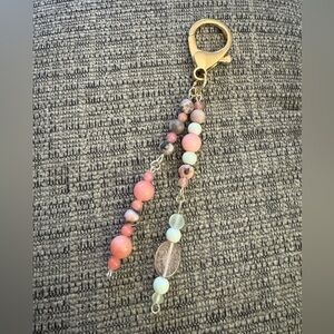 Beaded Pink & Mint Handmade Bag Charm/Keychain